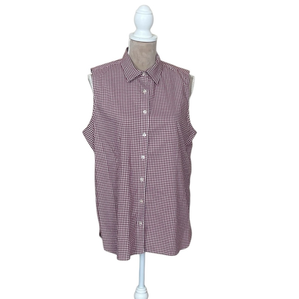 EUC Lands' End Sleeveless Button Down No Iron Supima Checkered Top (TSE)
